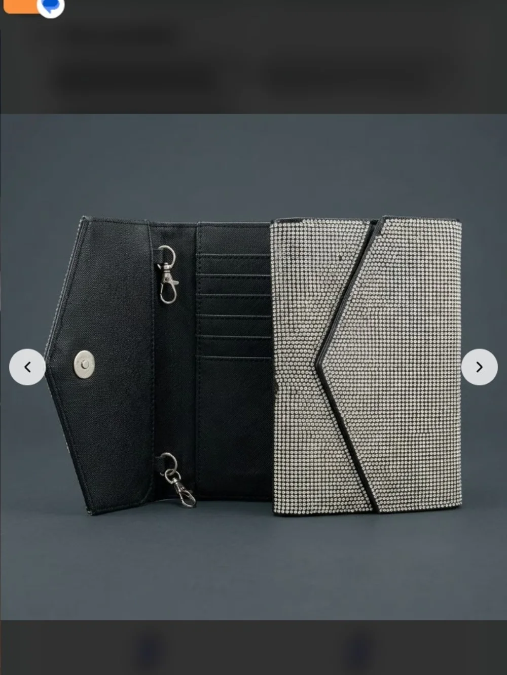 Silver Crystal Envelope Clutch with Black Trim